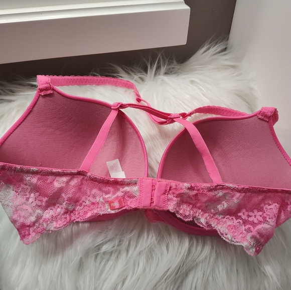 💗 Vintage Victoria’s Secret PINK Push-Up Lace Cross Back Bra, Hot Pink, 34D - Picture 7 of 9